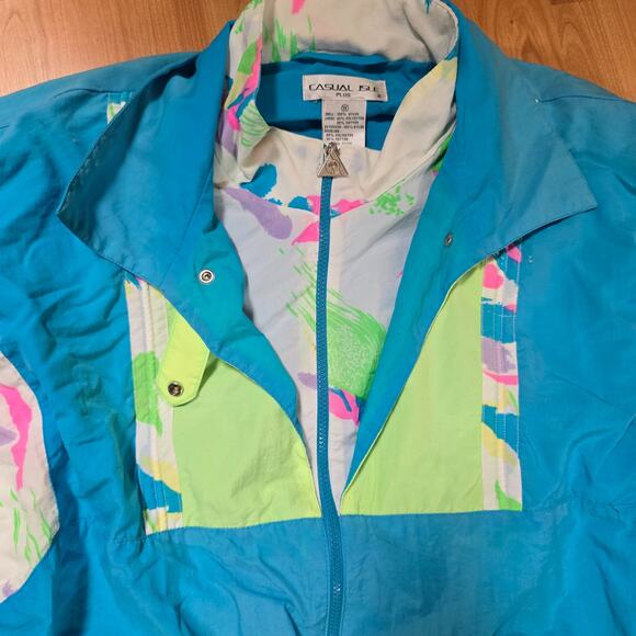 Vintage Isle Plus Track Set Womens 1X Plus Blue Floral Windbreaker Jacket 80s - Picture 4 of 16